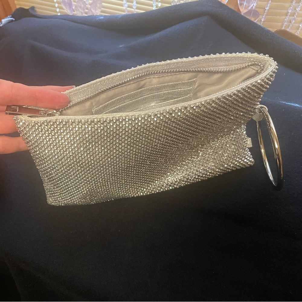 COPY - Silver Sparkle Clutch Bag, INC brand. Rhinestone mesh outer, bangle hand… - Picture 5 of 6